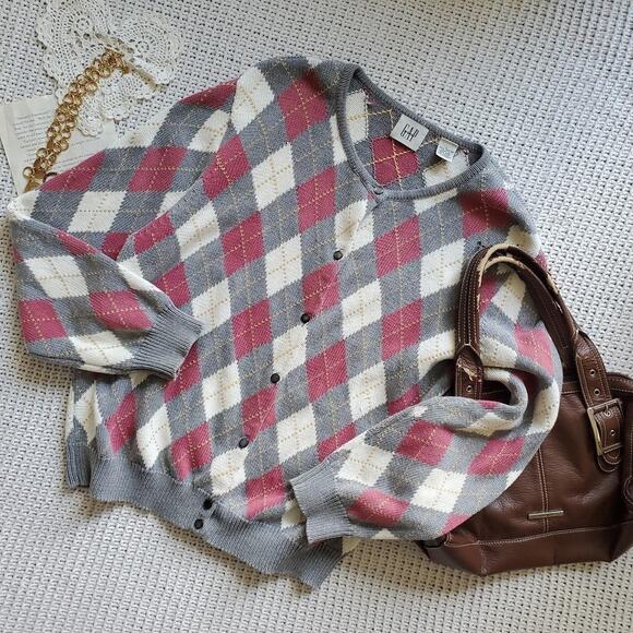 GAP Sweaters - Gap pink white and grey button up sweater 100% cotton excellent condition